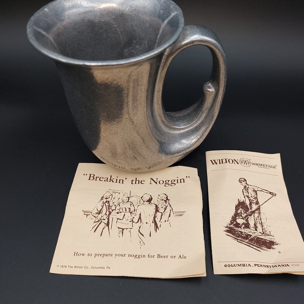 Wilton Armetale French Horn Mug 1978 RWP Pewter Alloy Noggin Stein Plough Tavern